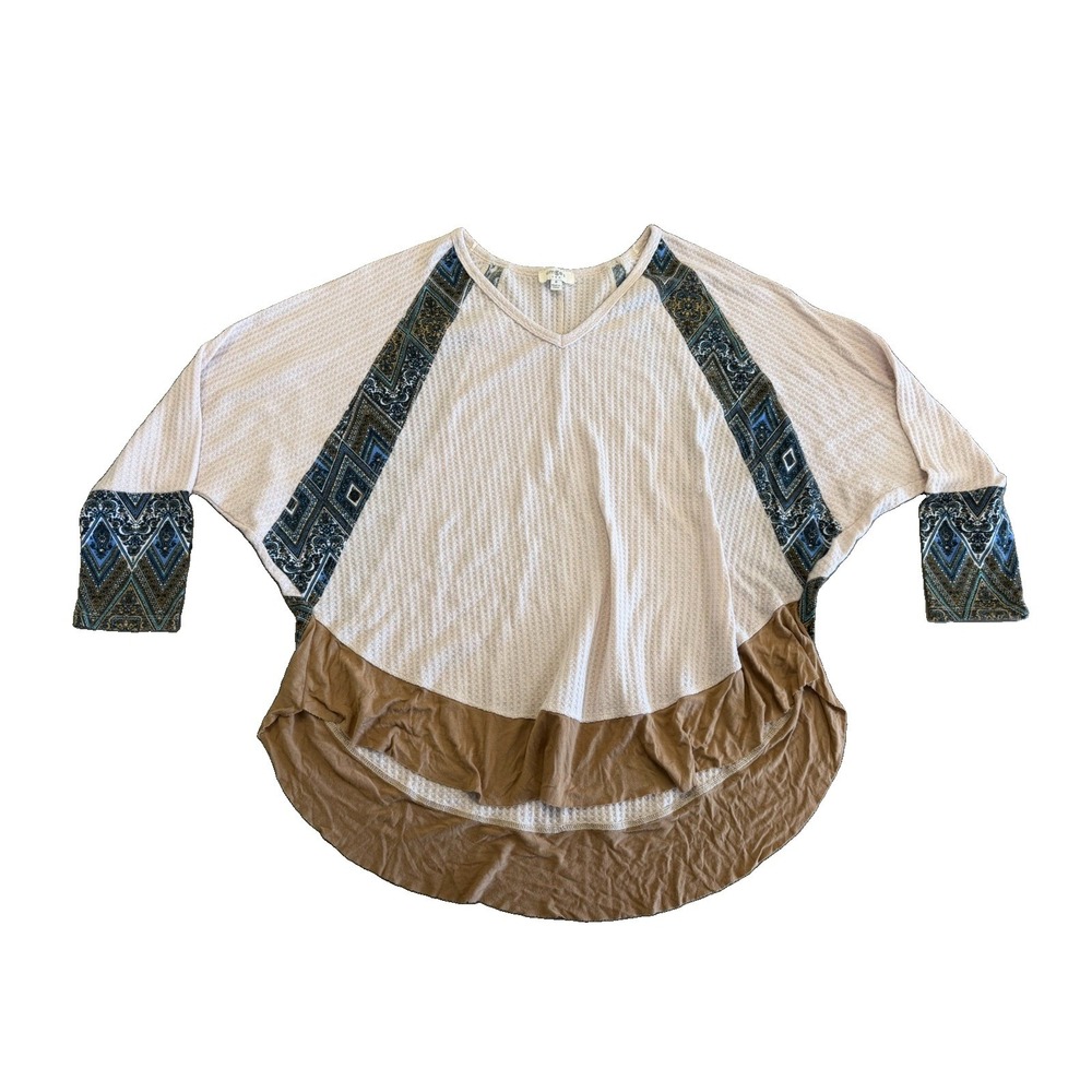 Umgee USA Womens Lagenlook Embroidered V-Neck Short Sleeve Top Size M